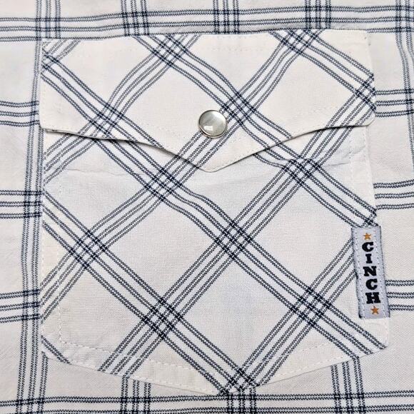 Cinch Pearl Snap Western Shirt Classic Cowboy Collection Mens Size L White Blue - Picture 8 of 16